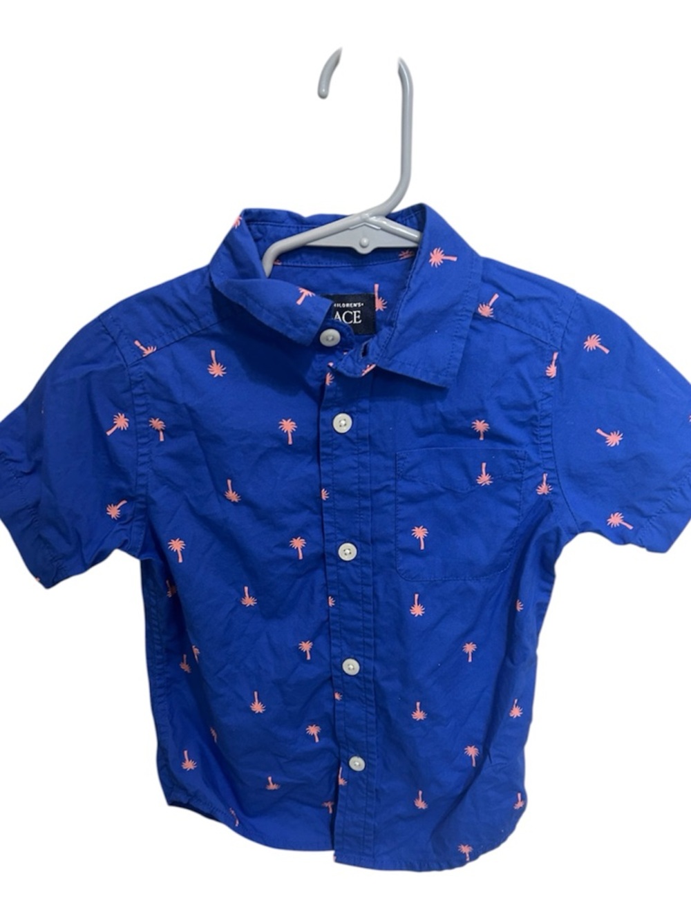 The Children's Place Blue Short-Sleeve Button-Up Shirt with Pink Palm Print